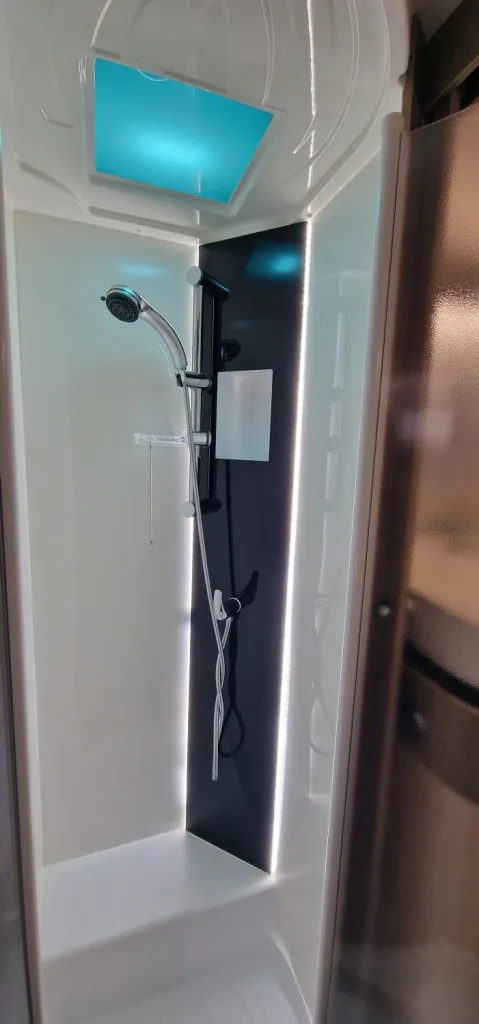 Shower with warm water in the camper